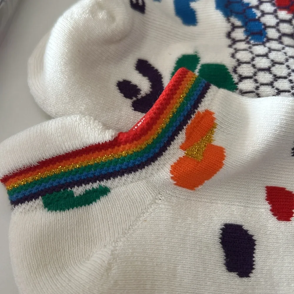 Bombas New 2 pair Pride Ankle Socks Large White Metallic & Multicolored Unisex